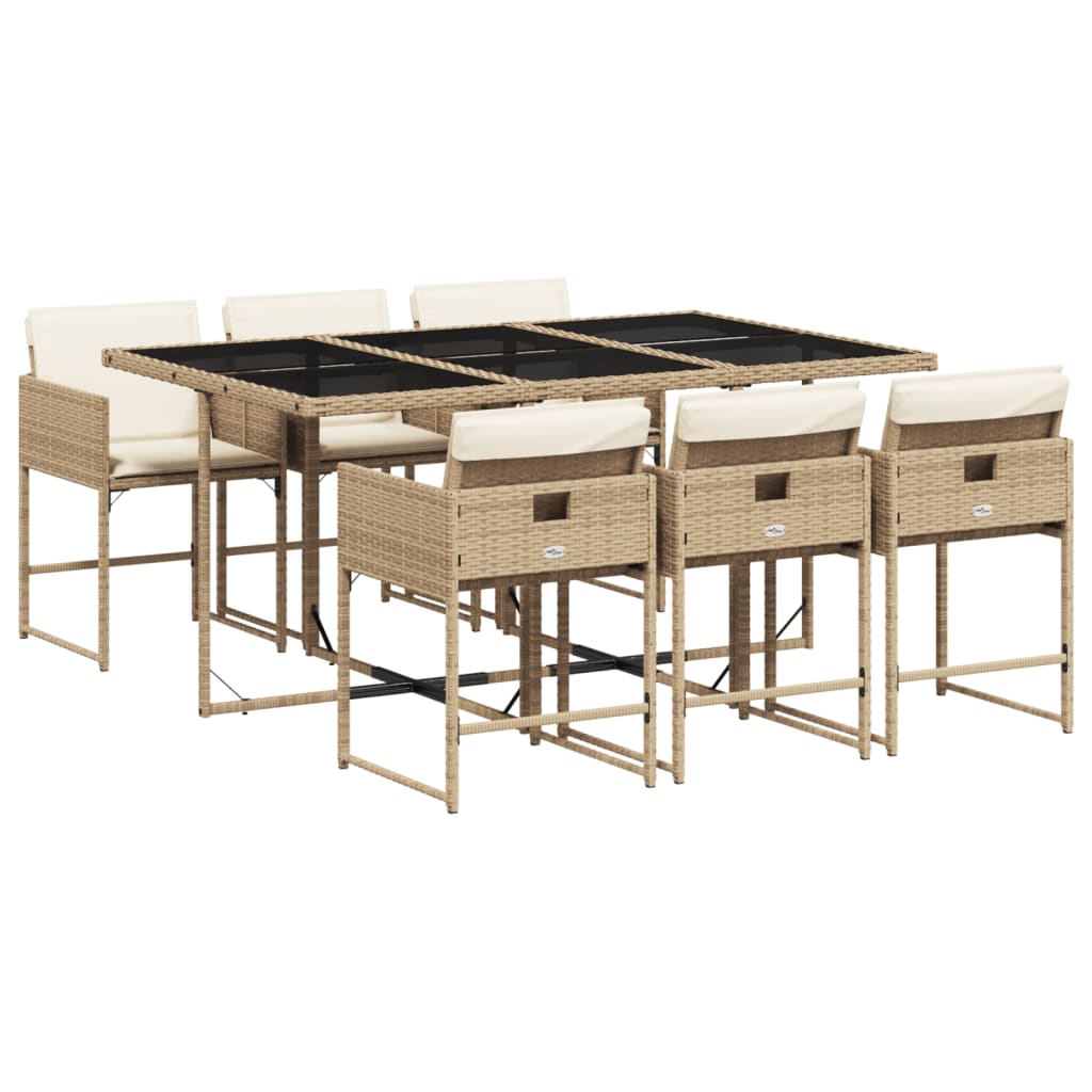 vidaXL Set comedor de jardín 7 pzas con cojines ratán sintético beige