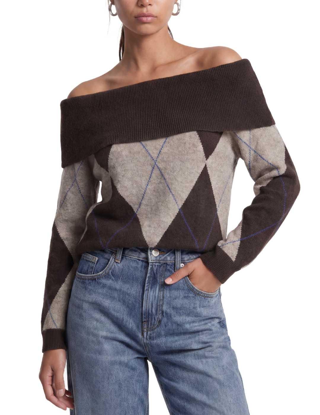 Jersey Only Alivia marrón rombos hombros al aire de mujer