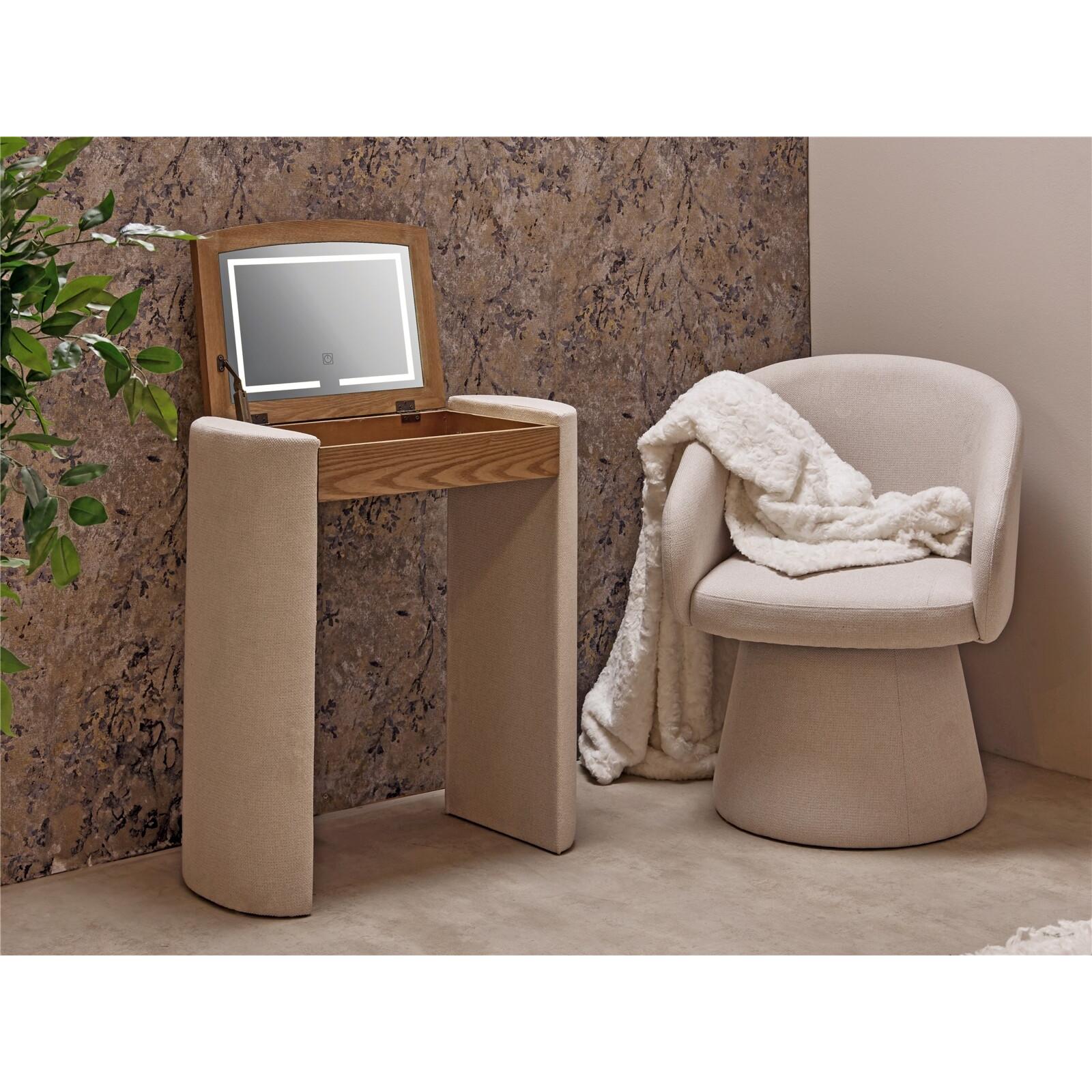 Tocador con espejo led ttex beige 68x36x76 68x36x76 cm, en mdf, poliéster, poliuretano y foam Fijalo