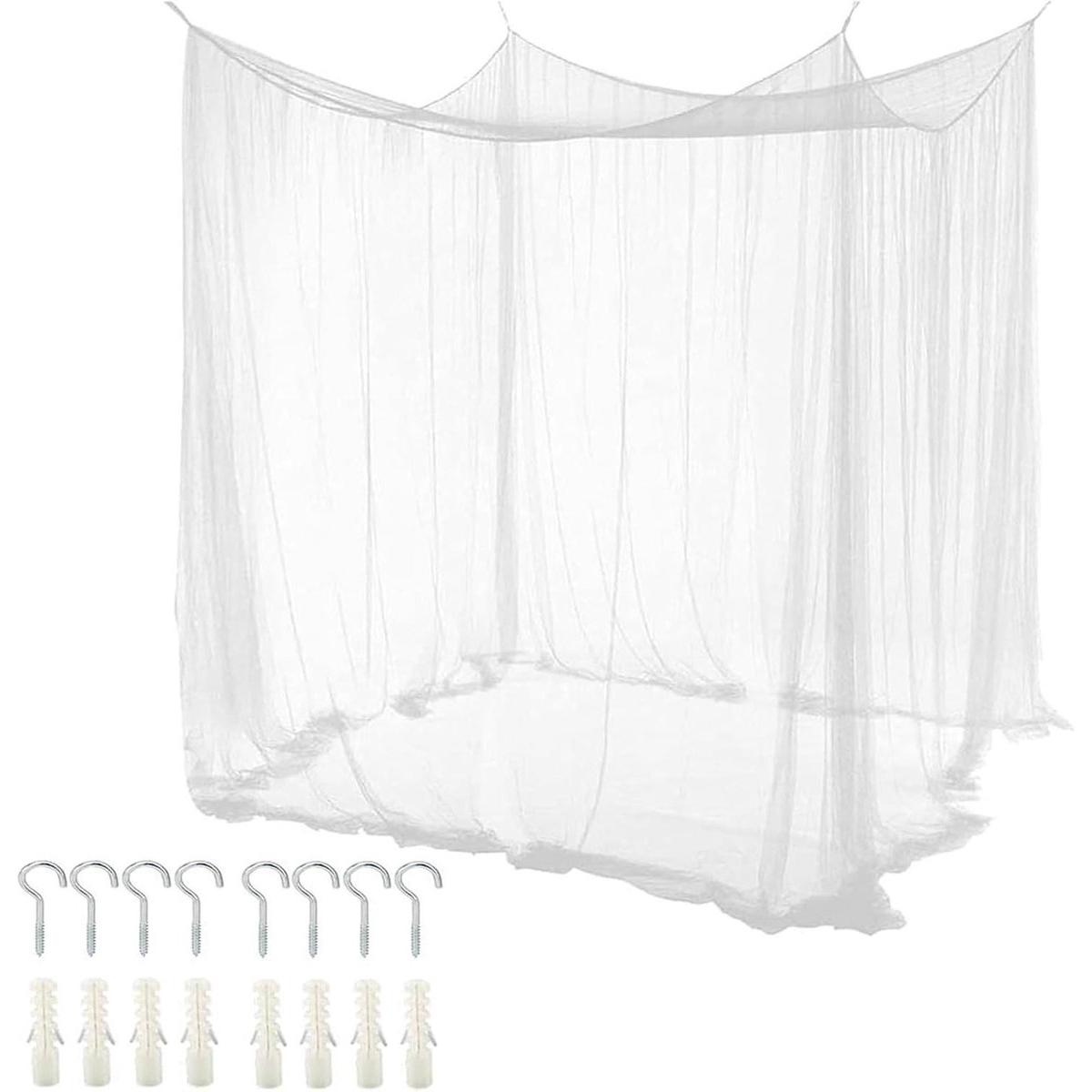 Klamboe tweepersoonsbed - tweepersoons muggennet voor bed - vierkant - 4 zijdelingse openingen - wit - 240 x 210 x 190 cm