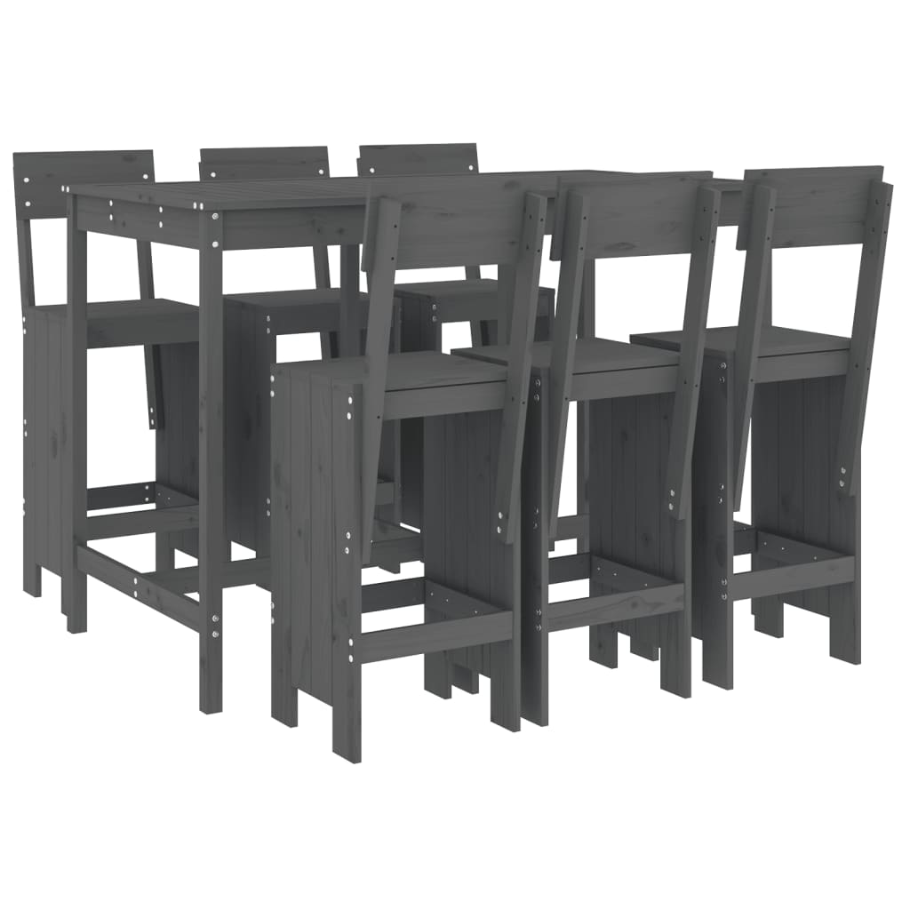 vidaXL Set de mesa y taburetes altos jardín 7 piezas madera pino gris