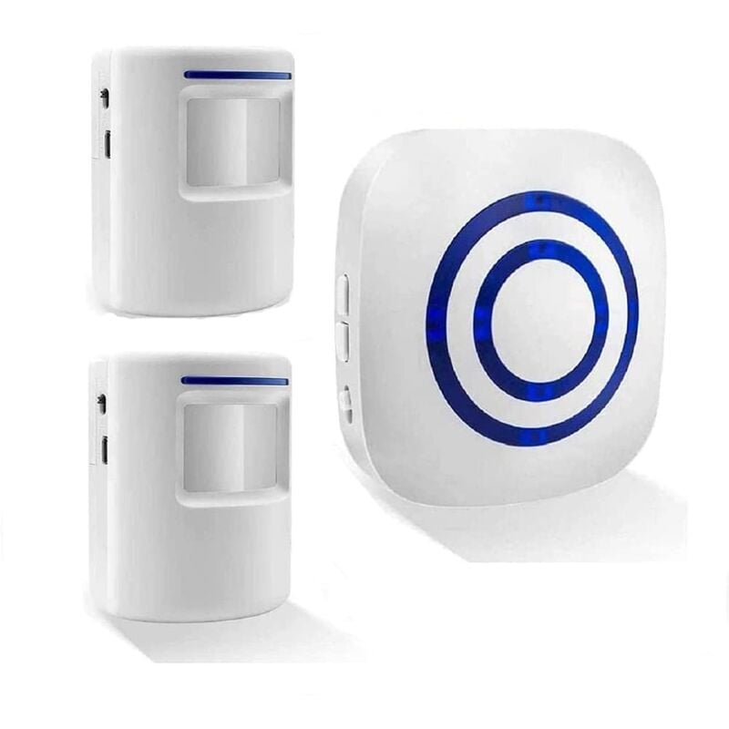 CA Kit de timbre inalámbrico con timbre eléctrico para puerta con 1 receptor y 2 sensores detectores de imiento PIR, alerta de visitantes y alarma de seguridad.