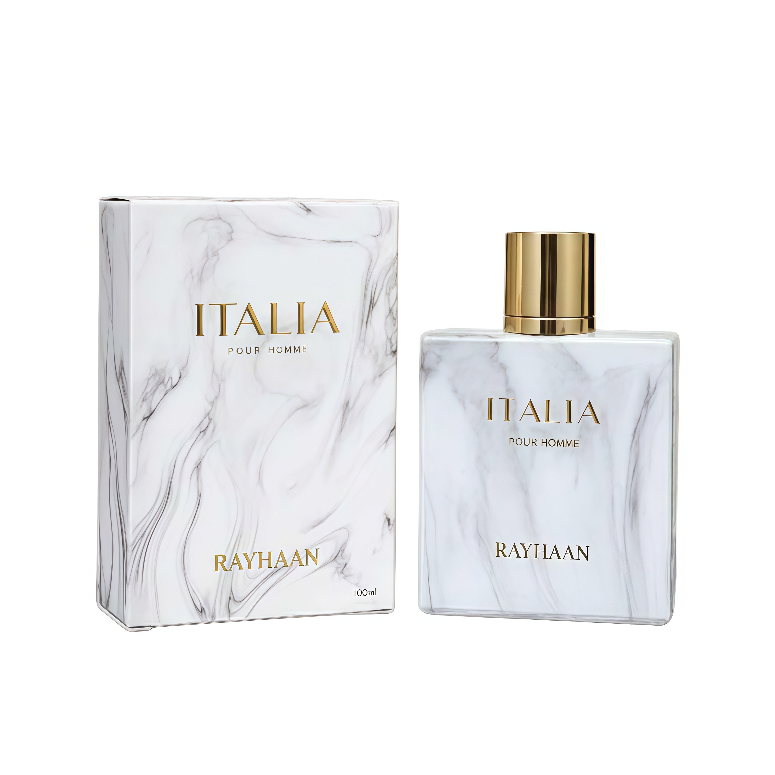 RAYHAAN ITALIA FOR MEN EDP 100 ml, perfume de lujo para hombre, diseño de mármol blanco, fragancia premium con caja de regalo
