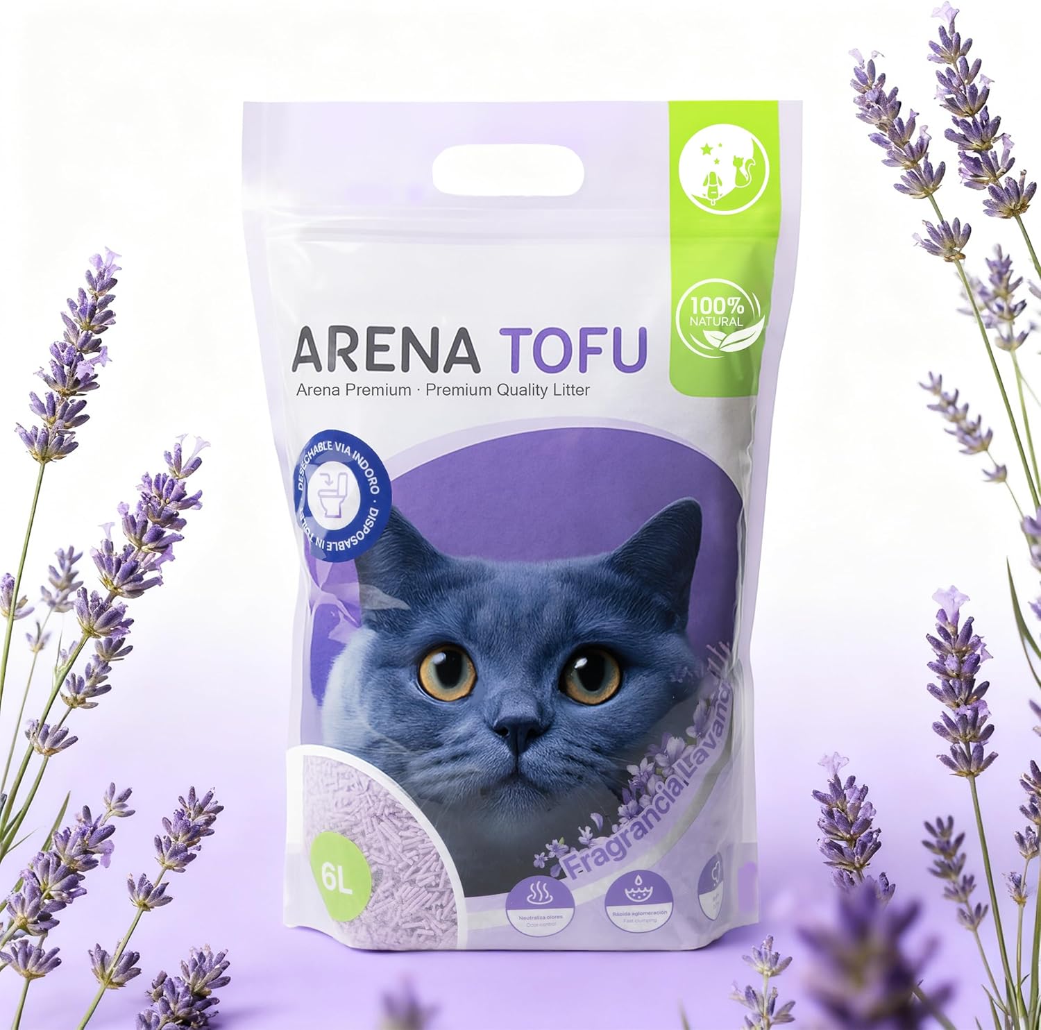 C.A | Arena de Tofu Aglomerante para Gatos 🐱 | 6L | Control de Olores y Bajo Polvo | 100% Natural y Biodegradable