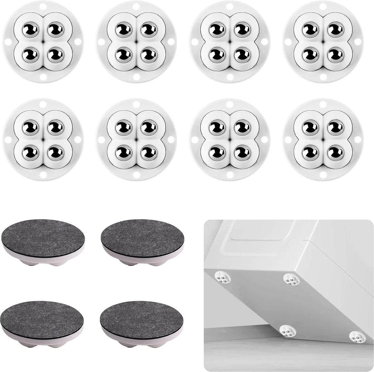 12 piezas de armarios autoadhesivos giratorios de 360 grados - Armarios giratorios resistentes para cajas de almacenamiento y muebles pequeños - Capacidad de carga de hasta 100 kg - Montaje sin herramientas - 47 mm - Blanco