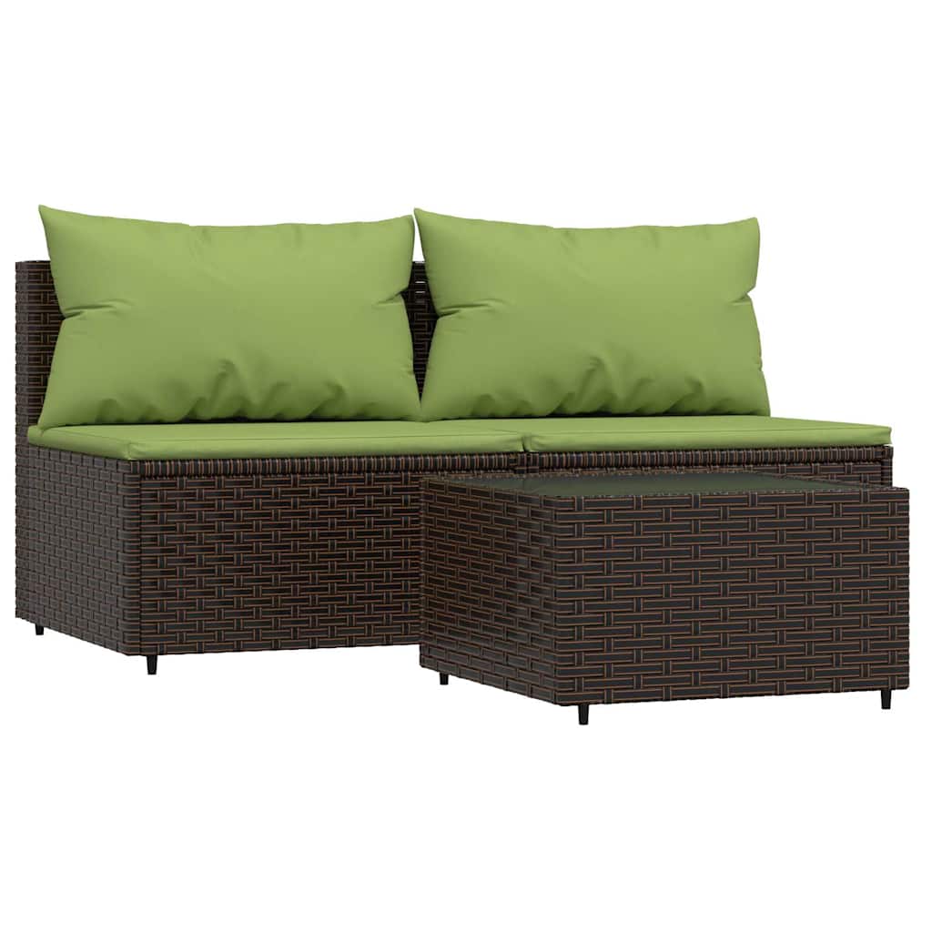 vidaXL Set muebles de jardín 3 piezas y cojines ratán sintético marrón