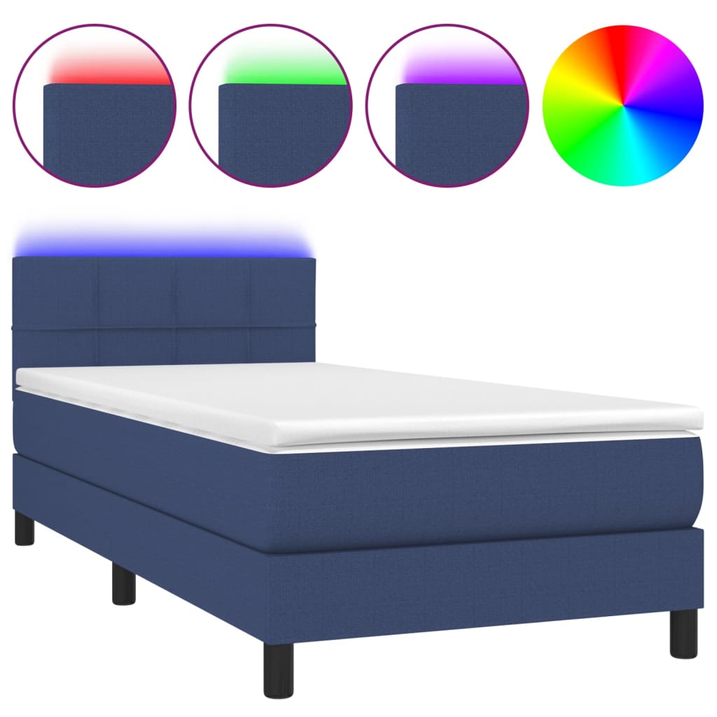 vidaXL Cama box spring colchón y luces LED tela azul 80x200 cm
