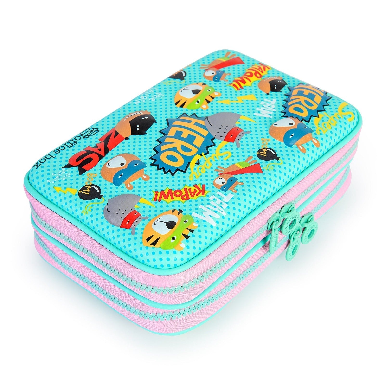 3D Magic - Estuche Tipo Plumier Doble Rígido con Relieve. Hero Turquesa