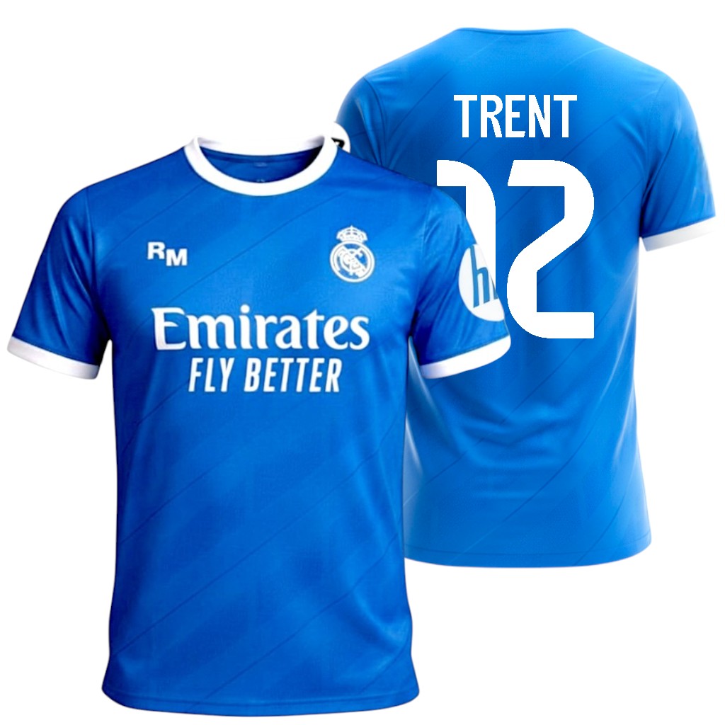 Real Madrid - 3ª Equipación Réplica Oficial | Temporada 25-26 | Color Azul con Detalles Blancos | Nombre y Dorsal Trent 12 | Tejido Transpirable | Corte Slim Fit | Para Fans y Coleccionistas