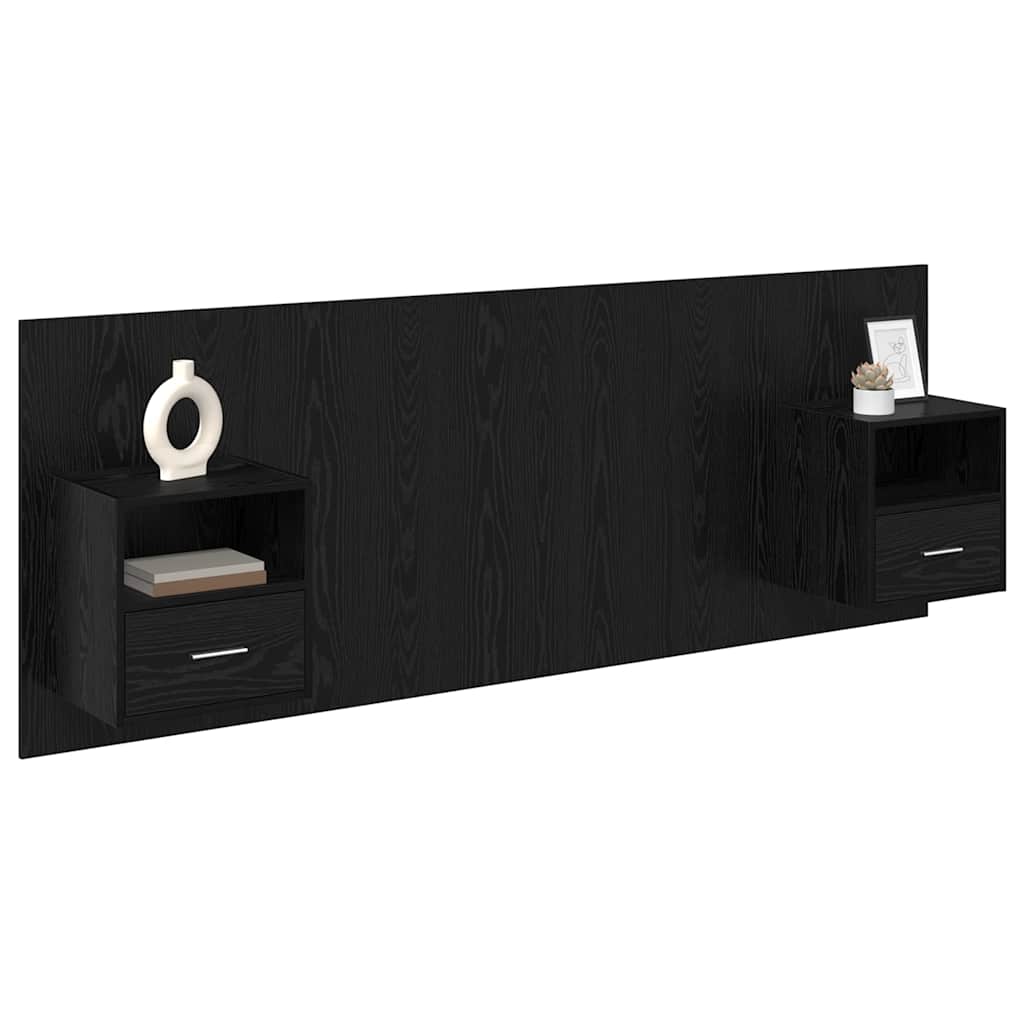 vidaXL Cabecero con Mueble 3 pcs Roble Negro Madera de ingeniería