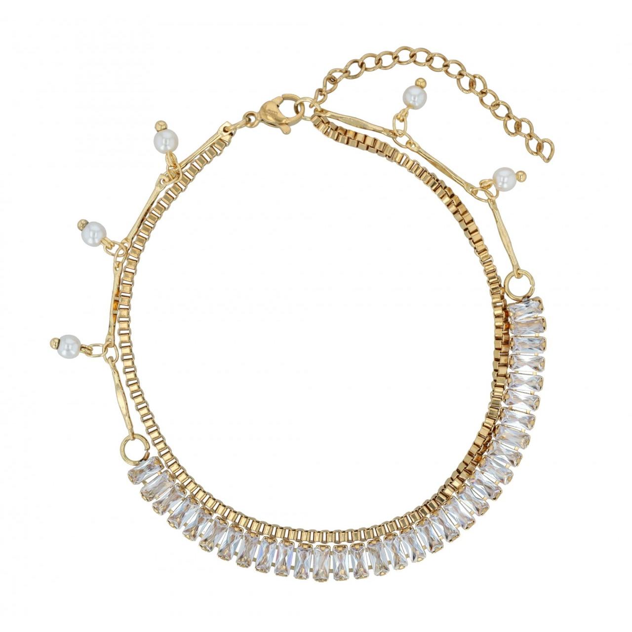 Akzent® Pulsera de Pé "Xaina" em Aço Inoxidável com Pérolas Artificiais e Pedras Simili - 0078