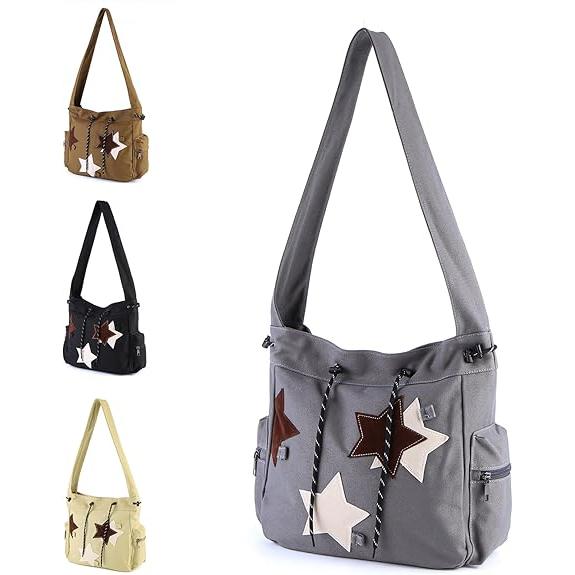 Bolso bandolera de lona, ​​bonito bolso con cremallera para mujer
