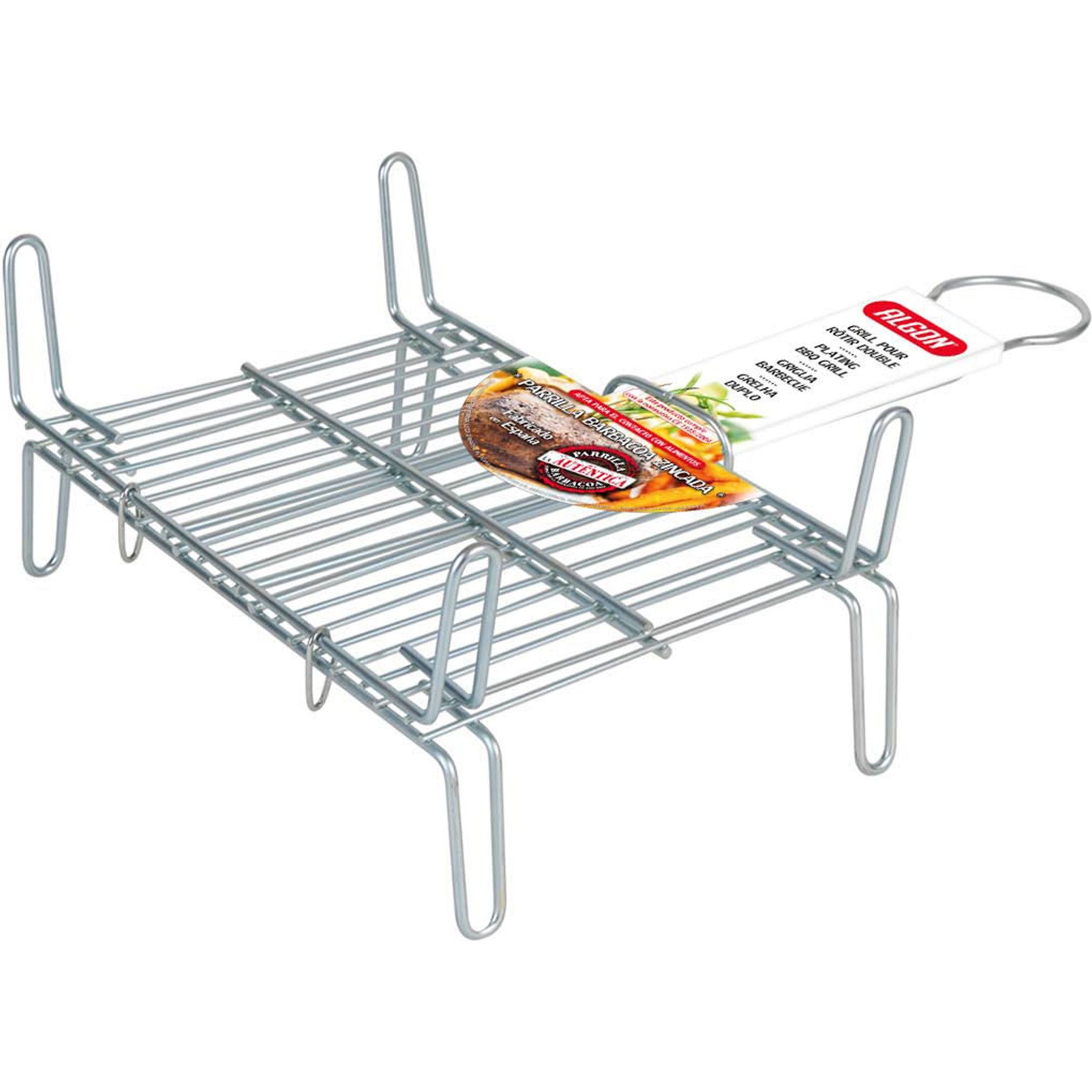 Algon - Parrilla Barbacoa Doble Zincada 20x25 cm - Resistente y Fácil de Limpiar - Para Uso en Exteriores - Portátil
