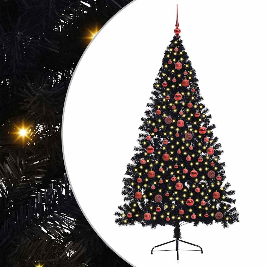 vidaXL Árbol de Navidad Artificial Preiluminado Negro con bolas 180 cm PVC