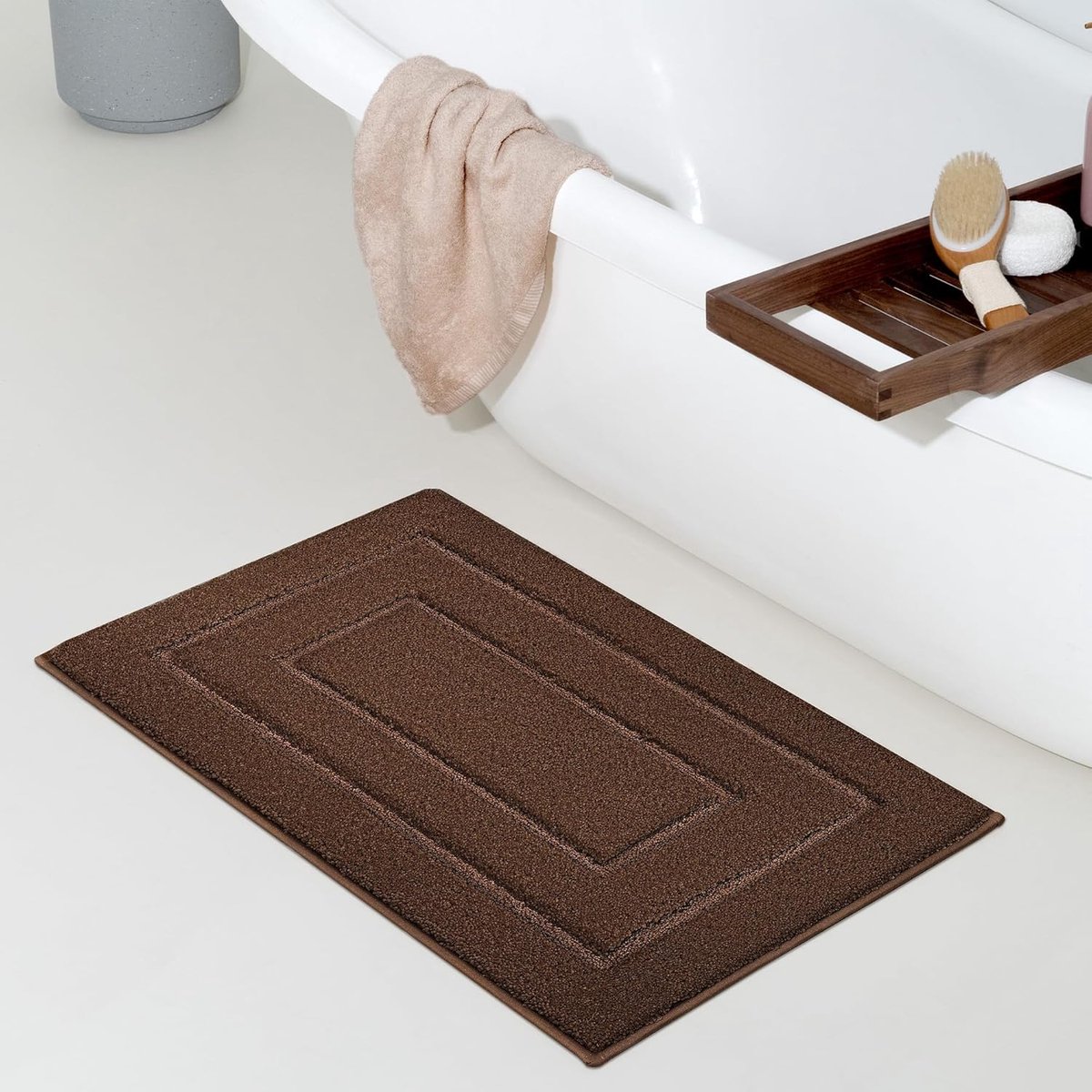 Alfombrilla de baño antideslizante de 61 x 41 cm (24 x 16 pulgadas) - Alfombrilla de microfibra supersuave y absorbente - Para ducha/bañera - Alfombrilla lavable - Color marrón