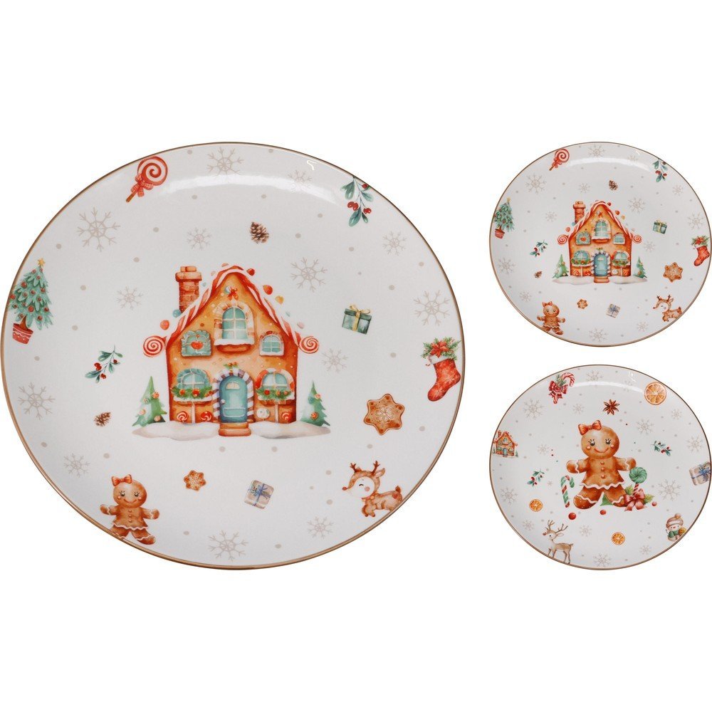 KOOPMAN PLATO PORCELANA 265MM 2 DISEÑOS SURTIDOS NAVIDAD CAJA:6 unidades  MANTELERIAS Y OTRAS 26x26x2 Cms.