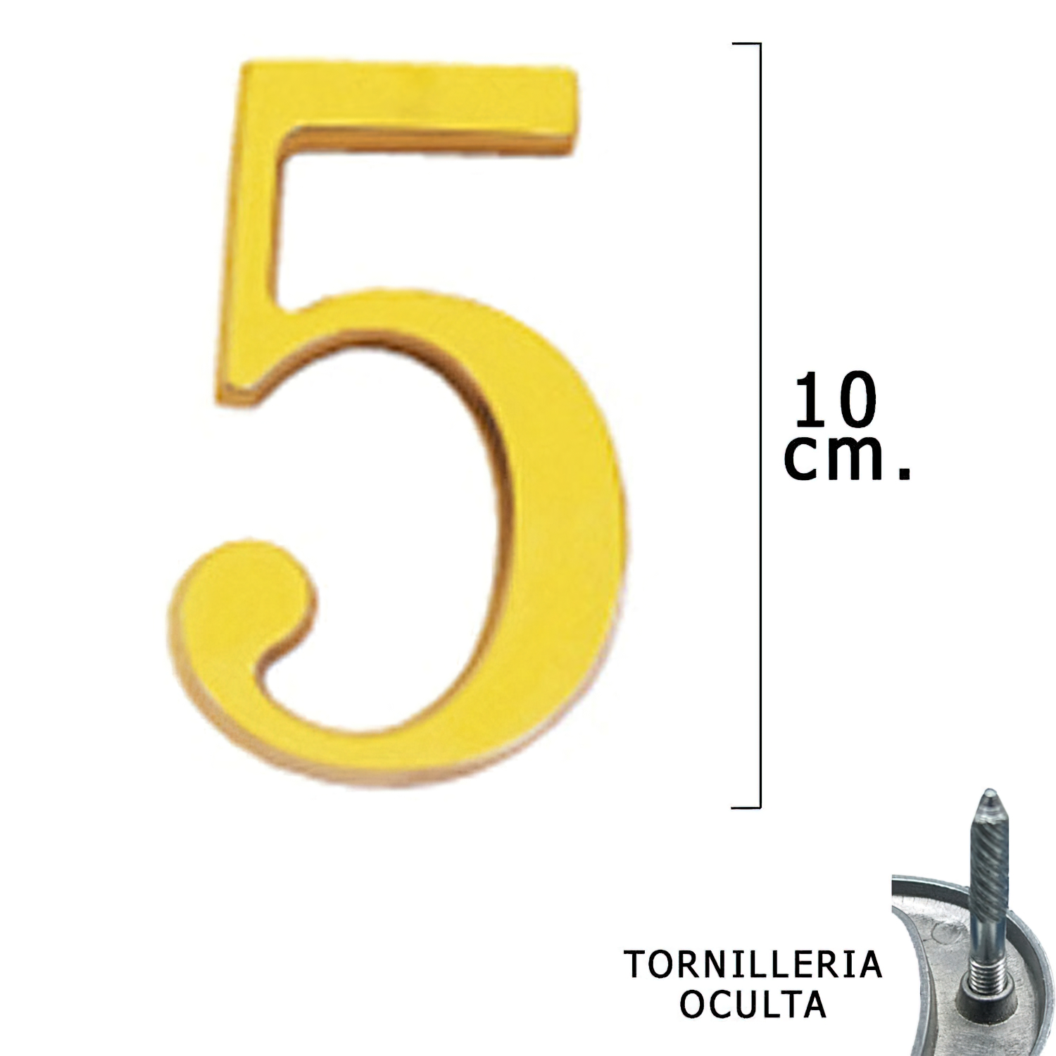 SANCO STORE - WOLFPACK LINEA PROFESIONAL Numero Latón "5" 10 cm. con Tornilleria Oculta (Blister 1 Pieza)