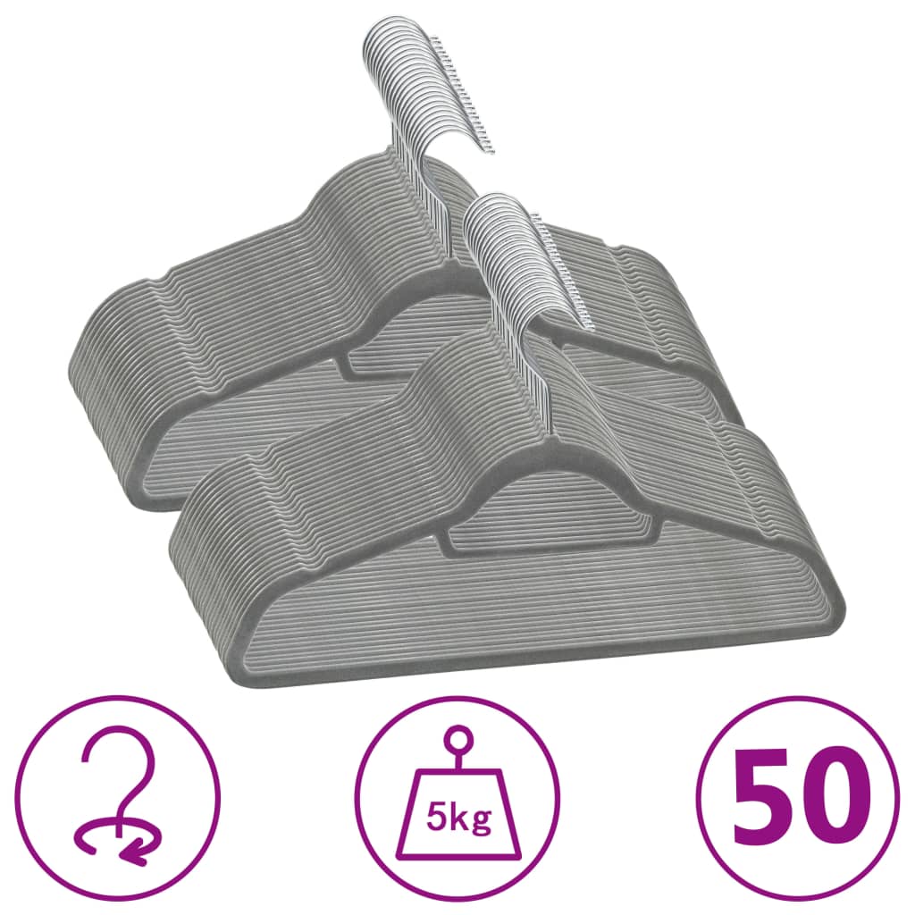 vidaXL 50x Juego de Perchas de Ropa Antideslizantes Terciopelo Accesorio Color Gris,  Negro,  Rosa y mas