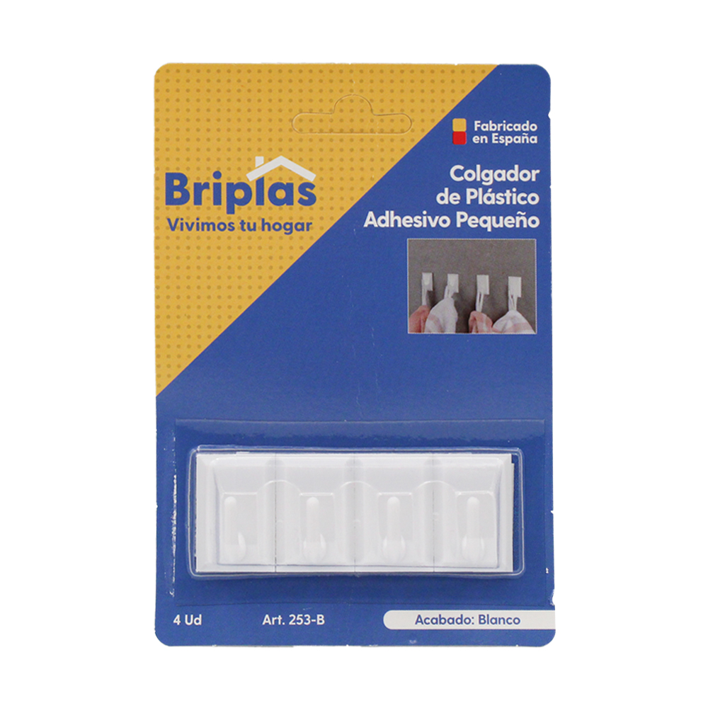 COLGADOR PLASTICO ADH. PEQUEÑO 4 UD BLANCO