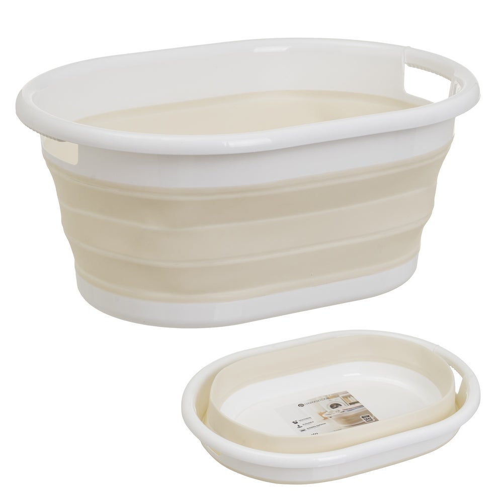 Cesto multiusos plegable polipropileno y goma beige 24 L 53x39x24 cm Barreño compacto ideal para organizar la colada diaria y remojar prendas delicadas. Superficie lisa de limpieza muy rápida. CasaSelección