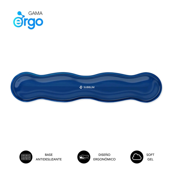Subblim ergo crystal flex reposamuÃ±ecas para teclado - gel refrigerante autoajustable - diseÃ±o ondulado ergonomico - base antideslizante - color azul
