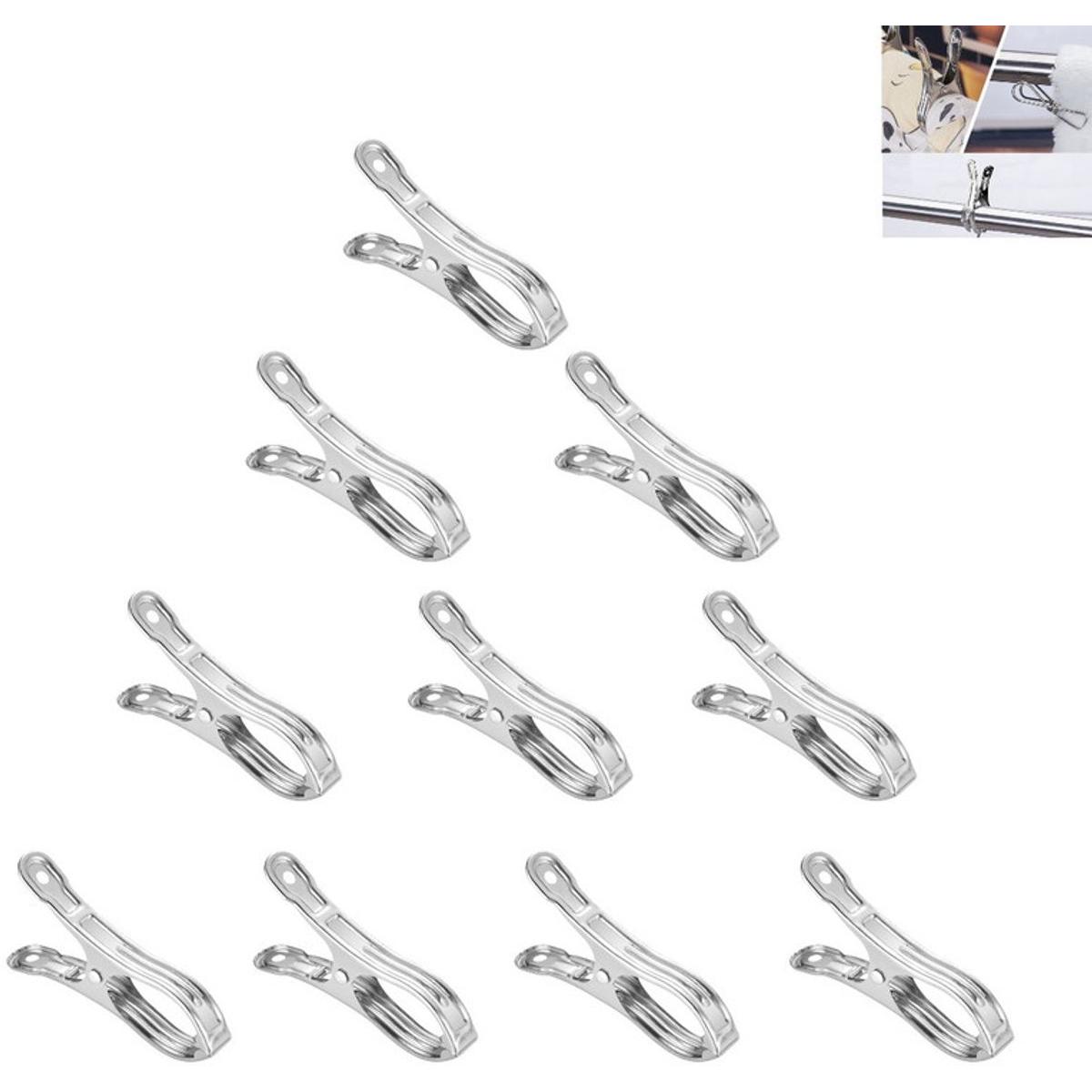 10 piezas - pequeñas pinzas de ropa de acero inoxidable - clips de acero inoxidable - clips de resorte - clips para sábanas - clips abiertos resistentes al viento - pinzas para ropa - colgadores de calcetines - clips para secar edredones - resistentes a l