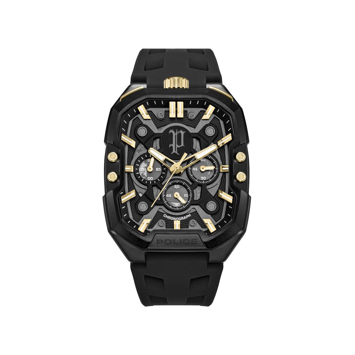Police Reloj Hombre Caja De Acero Pulsera Genuine Leather De Color Negro Resistente Al Agua 5 Atm Pewgo0092204