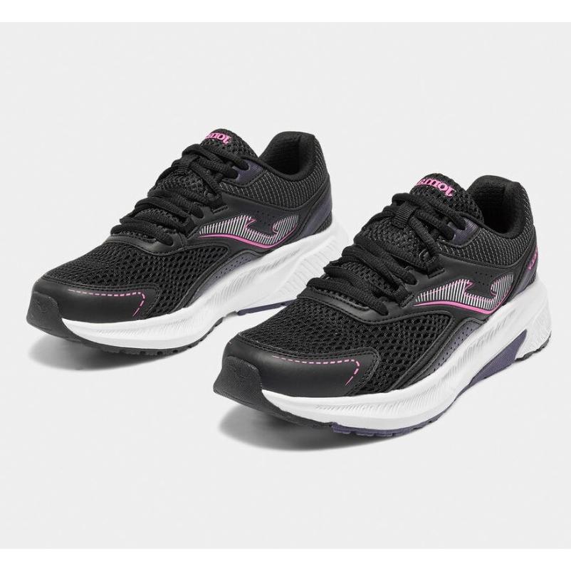 Deportivos marca JOMA para mujer en color negro. Calzado running mujer Joma, con detalles rosa, mesh transpirable VTS, mediasuela phylon y suela caucho resistente asfalto