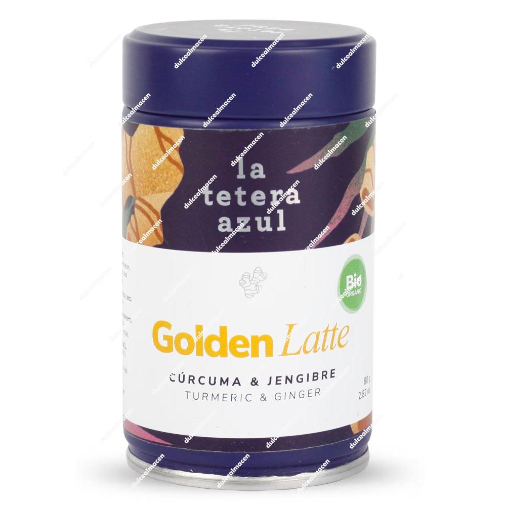 La Tetera Azul Golden Latte Cúrcuma y Jengibre 80 g Tarro Gourmet | Infusión de Autor Ayurveda con Azúcar de Caña Moreno