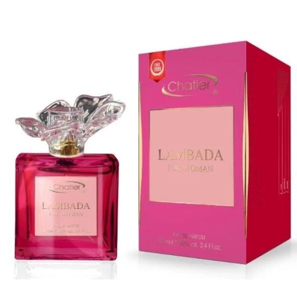 Lambada For Woman Eau de Parfum 100 ml – Perfume para Mujer, Fragancia Dulce Floral y Afrutada con Vainilla y Notas Cálidas, Aroma Femenino Intenso, Frasco Rosa con Tapón Floral, Ideal para Diario, Noche y Regalo