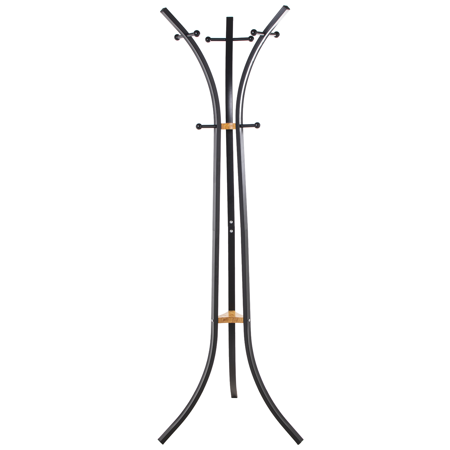 Perchero metal negro con maderanatural, 9 pomos 54x60x175cm
