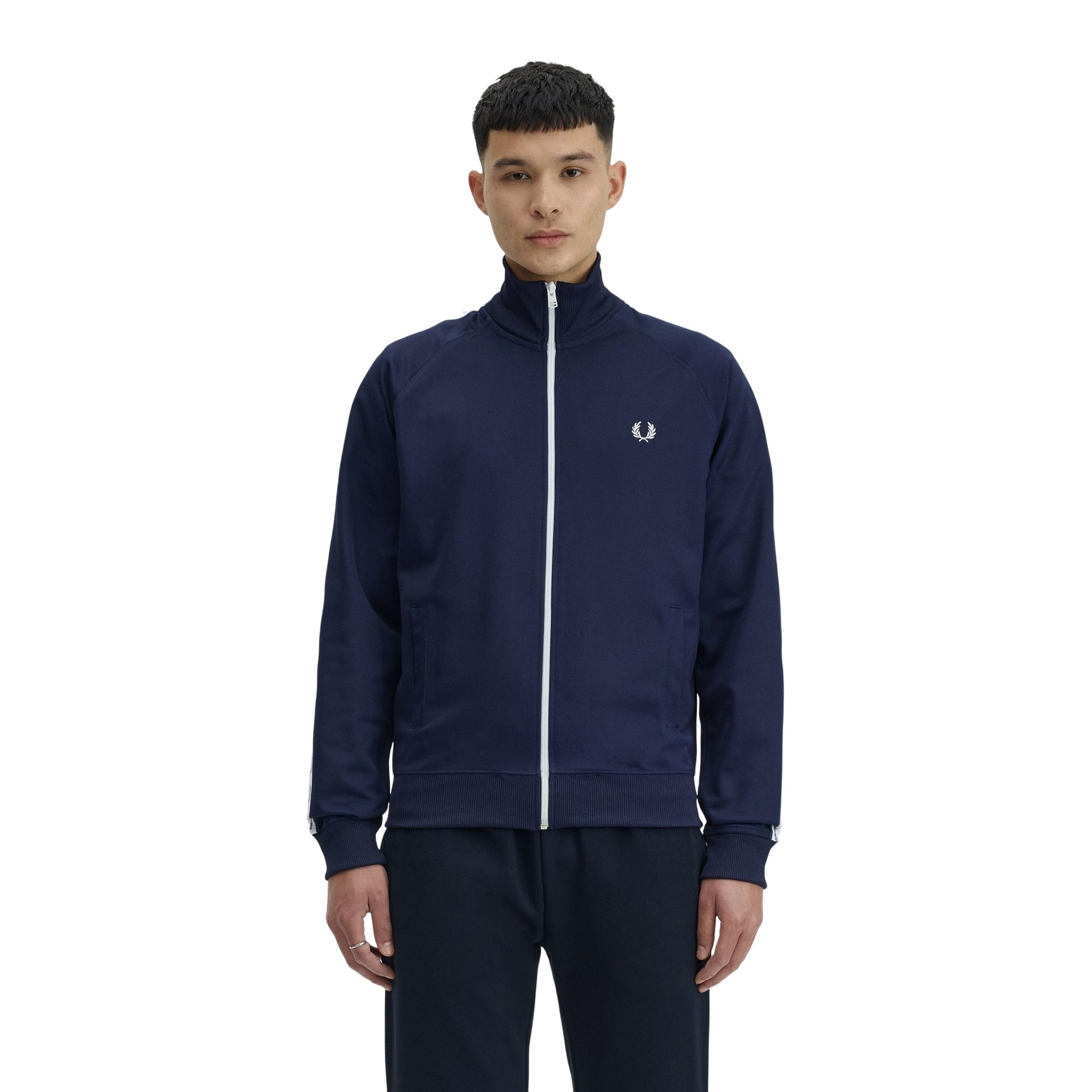 CHAQUETA FRED PERRY MARINO CHANDAL CREMALLERA FRANJAS HOMBROS LOGO BORDADO PECH