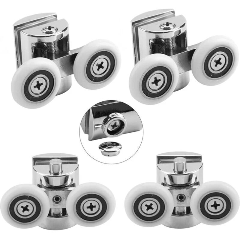 Juego de 4 Ruedas Dobles - para Puerta Corredera de Ducha, 2 Ruedas de baño de aleación de Zinc de 23 mm de diámetro
