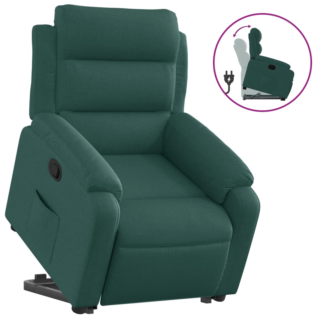 vidaXL Sillón reclinable elevable tela verde oscuro