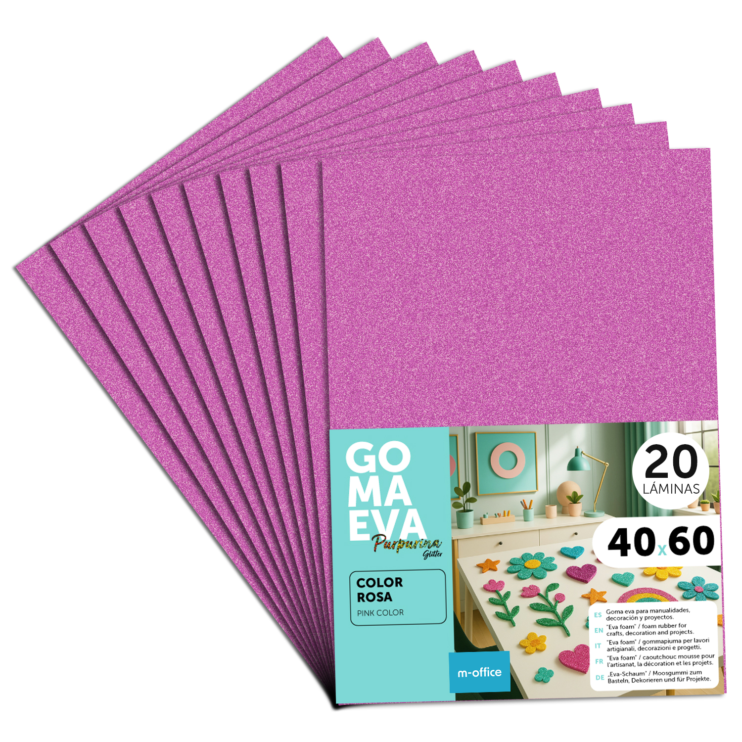 Goma Eva para Manualidades, Goma Espuma de Colores para Proyectos Creativos, Ideales para Artes y Manualidades, uso Escolar, Profesional o Artístico 40x60cm - m-office