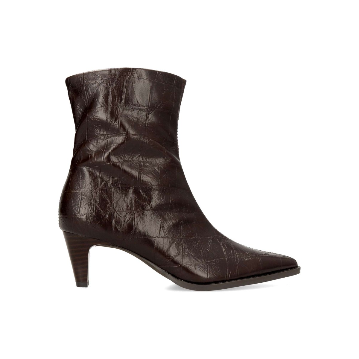 Vanessa Calzados - Botines de mujer efecto cocodrilo con tacón fino 5,5 cm y cremallera lateral