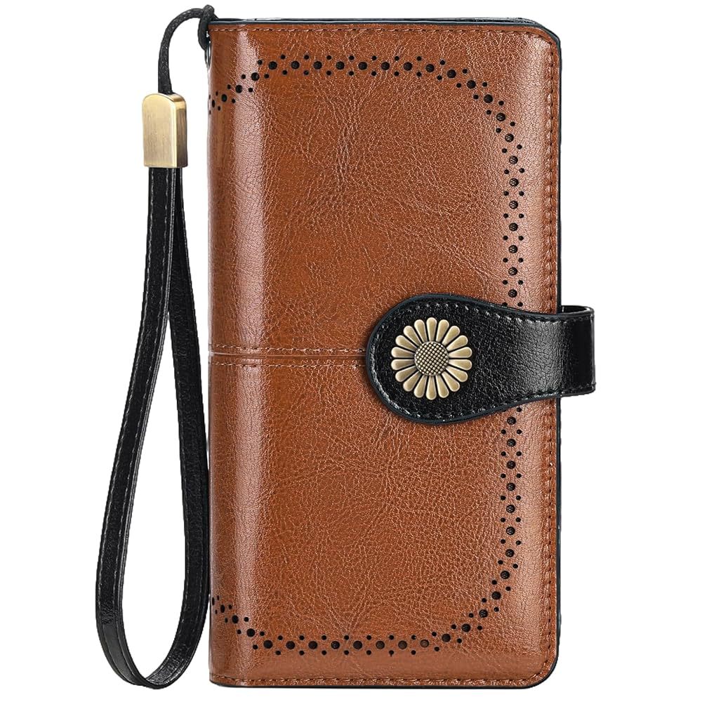 Billeteras de cuero para mujer, tarjetero de crédito con bloqueo RFID, pulsera de gran capacidad | with RFID Blocking, Large Capacity, Wristlet, with RFID Blocking, Large Capacity, Wristlet