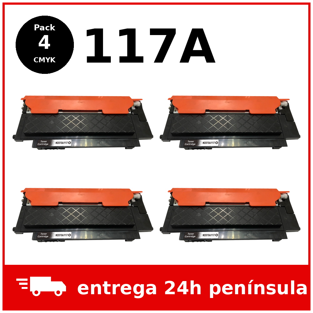Pack 4 Tóner Compatible HP 117A W2070A W2071A W2072A W2073A CMYK con Chip – HP Color Laser 150a 150nw MFP 178nw 179fnw