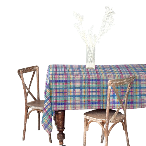 Lafabricadelastelas-Mantel culla, tipo panamá, efecto rustico y acuarela formando cuadros con estampacion digital.  Diseño único.Alta calidad, hecho en España. Lavable, decoración hogar cocina, salón, comedor