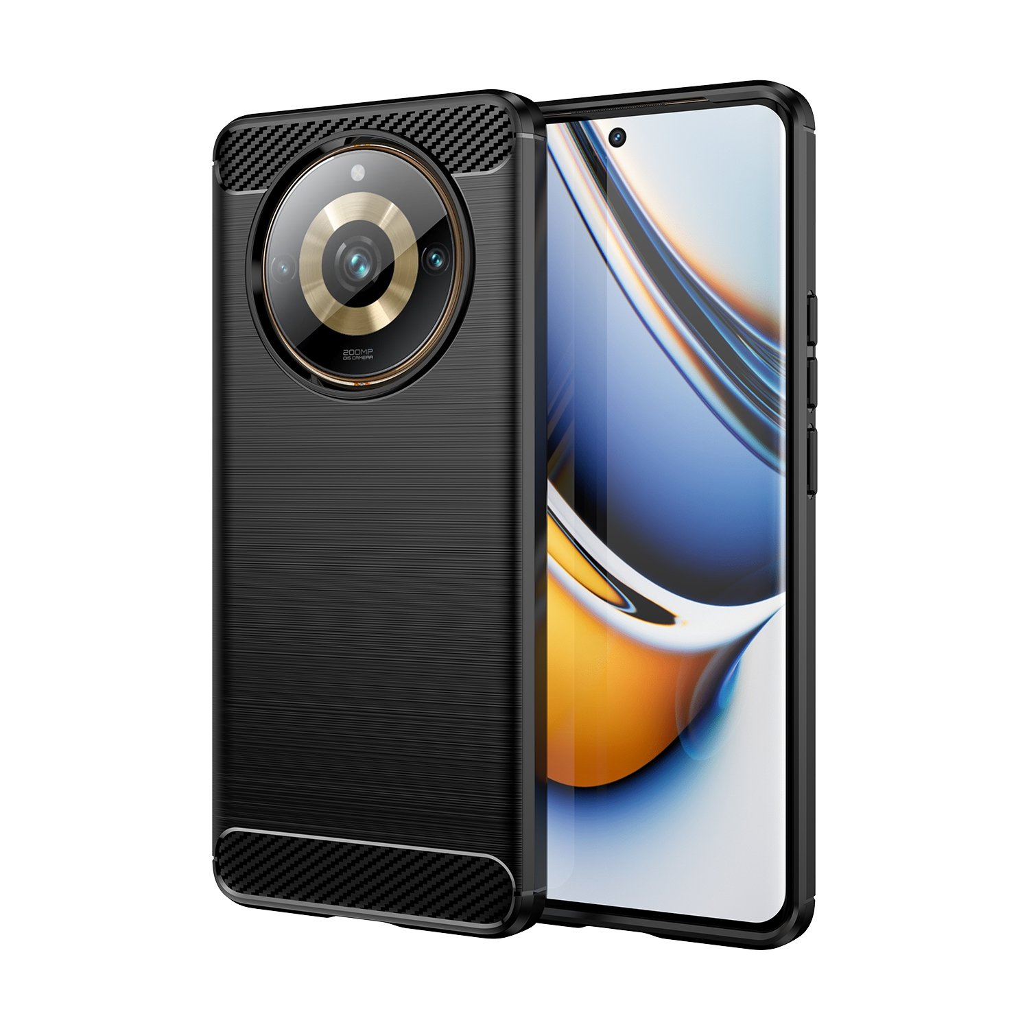 Funda para móvil Realme 11 Pro / Realme 11 Pro Plus Carcasa Protectora Antigolpes Silicona Negra Diseño Fibra de Carbono Resistente Absorción de Choque [Compatible Carga Inalámbrica]