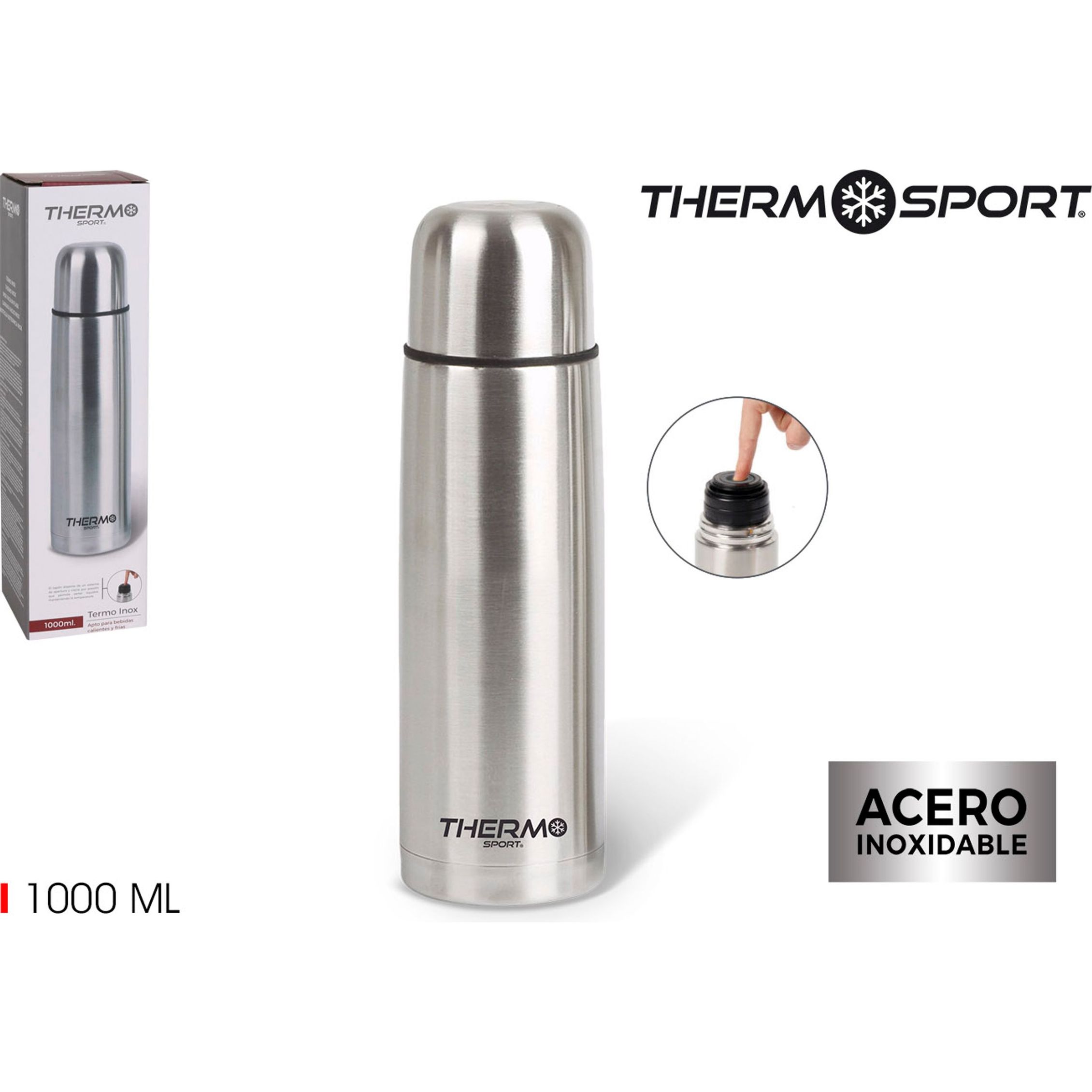 THERMOSPORT - TERMO INOXIDABLE 1000ML - Botella Termo de Acero Inoxidable para una Mayor Durabilidad - Botella Termo Aislante para Bebidas Calientes y Frías - Botella Termo de Diseño Moderno y Elegante - Botella Termo Portátil para Mantener Temperatura