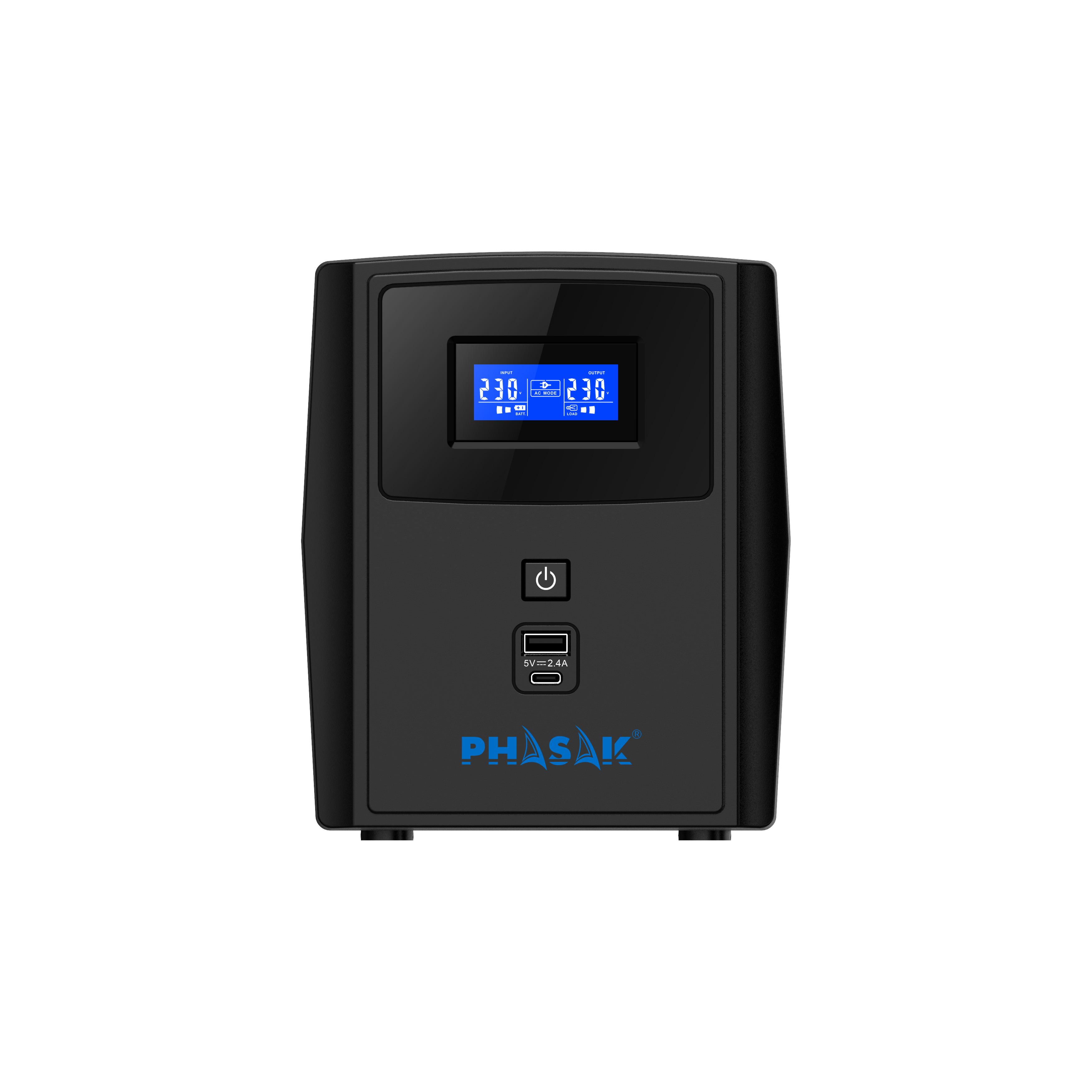 SAI Phasak Sirius Interactivo 1560 VA – PH 7315 Tomas USB frontales
