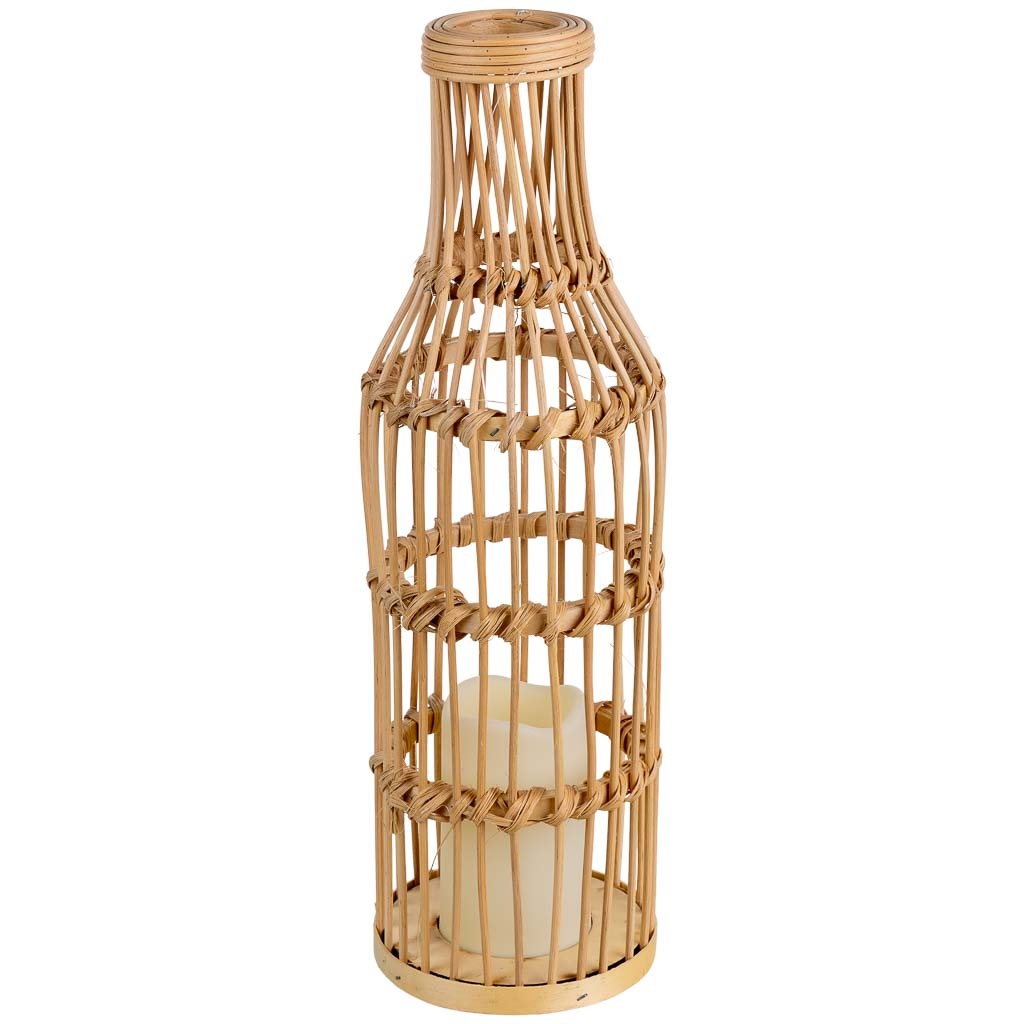 Wonderlust Deco - Jarron trenzado de ratan con vela a pilas natural, D14x44,5cm Marrón D14x44.5h cm