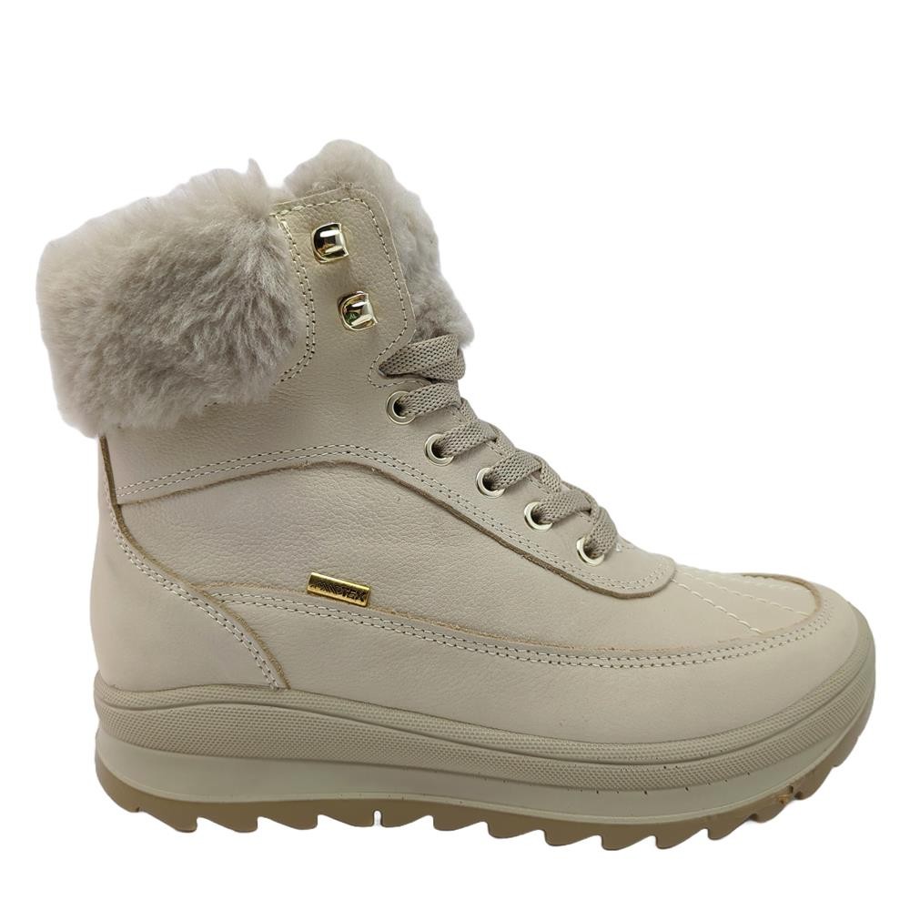 Cómoda  Botín mujer de IMAC 658478 en en suave serraje beig claro y detalle de pelo. Ajuste de cordones y cremallera lateral. Con membrana impermeable. Cálido forro. Altura Tacón bajo (1-3 cm) Referencia 658478-30175-13