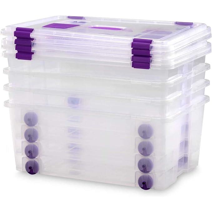 COM-FORT HOUSE - Pack 2 o 4 Cajas de Almacenaje Caja de Plástico Transparente Caja Robusta Capacidad 62L