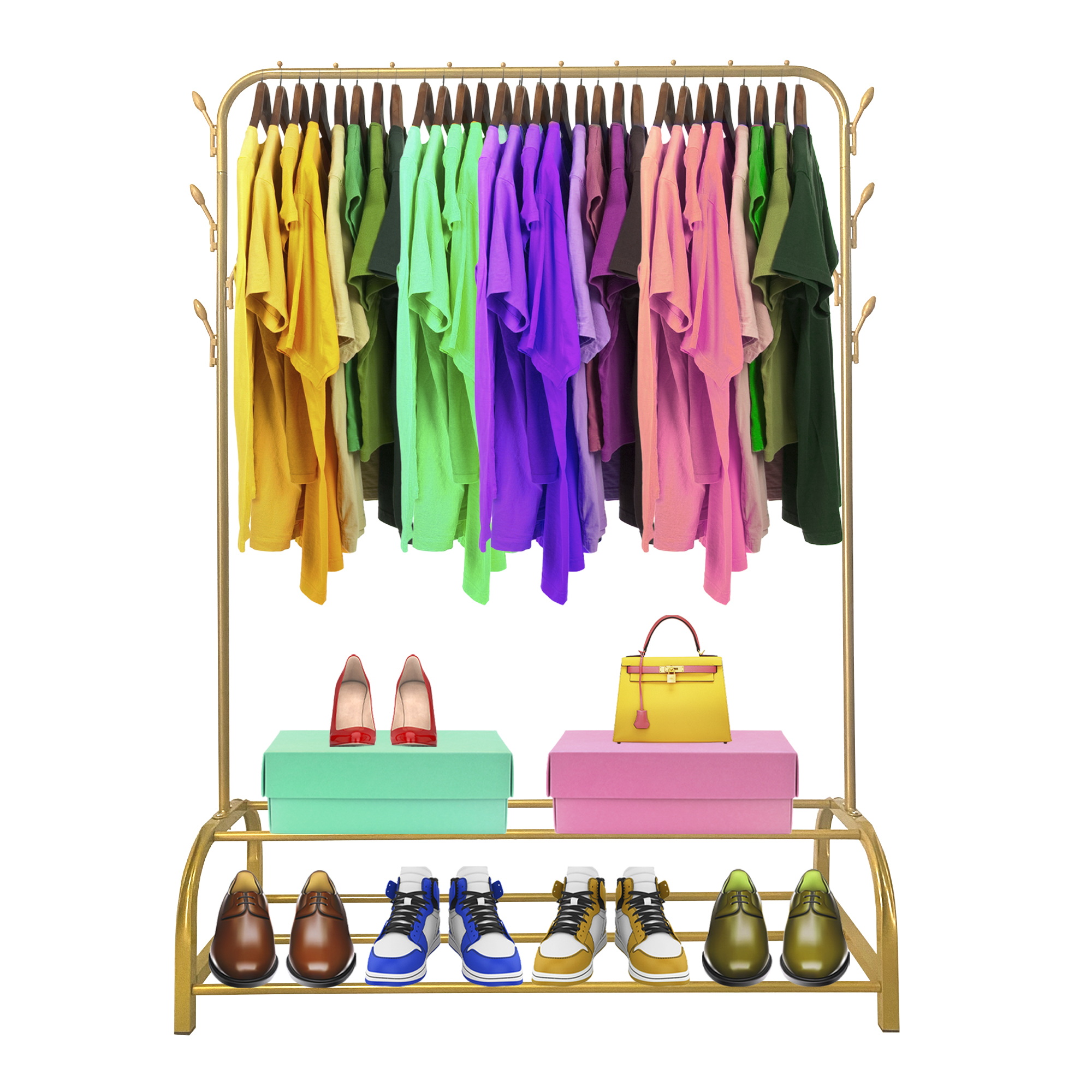 Nyana - Perchero Burro Premium Rack 2 Stand, 1 Barra de Colgar, 8 Ganchos Laterales, 2 Baldas Inferiores, Blanco - 158x110x39cm