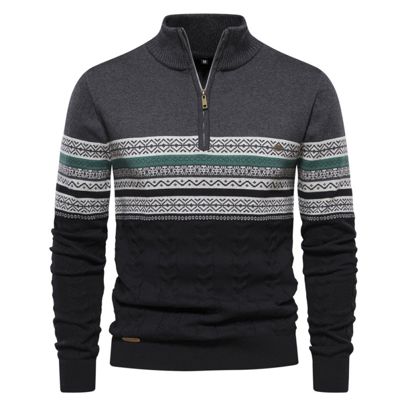 TK Otoño e Invierno nuevo suéter de hombre de cuello alto de talla europea con media cremallera de algodón suéter informal de retales para hombre