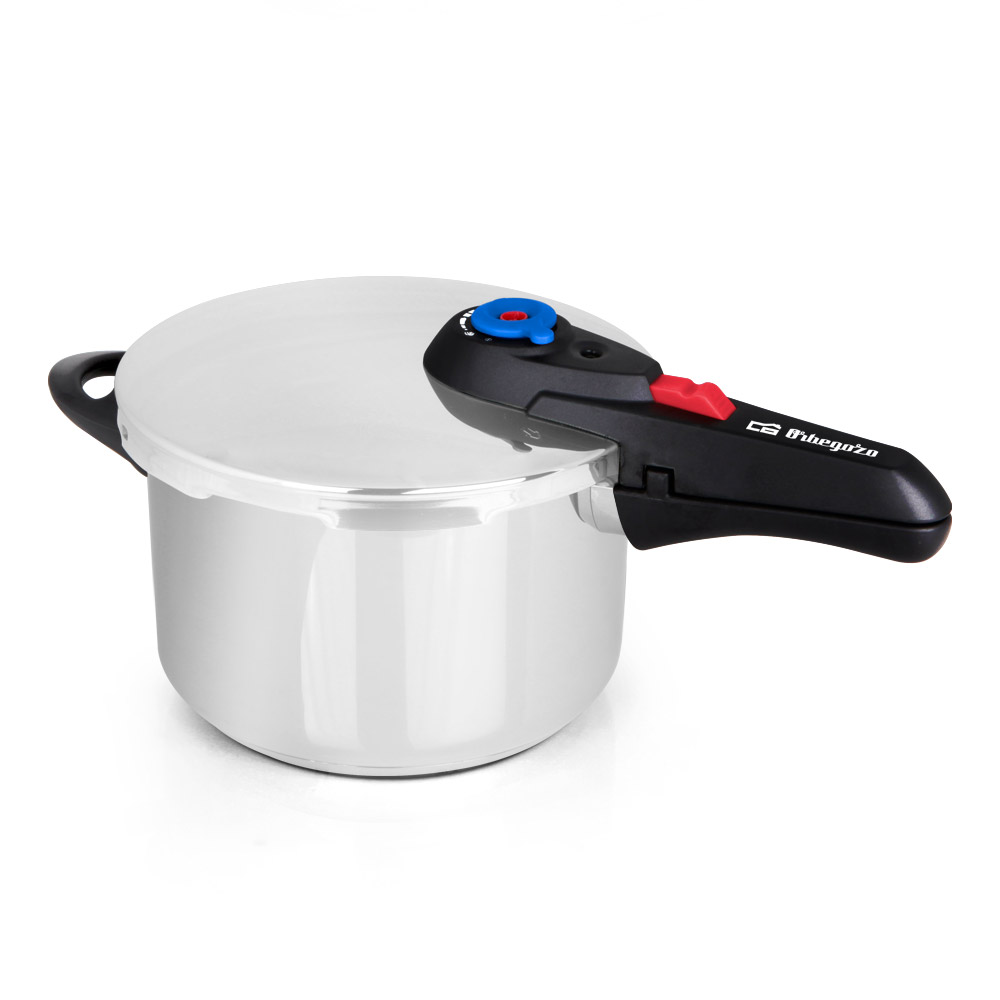 Orbegozo HP 6006 Olla a Presión de Acero Inoxidable 18/10 6 Litros – Olla Rápida Ø22 cm para Todo Tipo de Fuegos (Inducción, Gas, Vitro), 5 Sistemas de Seguridad, Selector Gradual de Presión (60-110 kPa) y Mango de Tijera