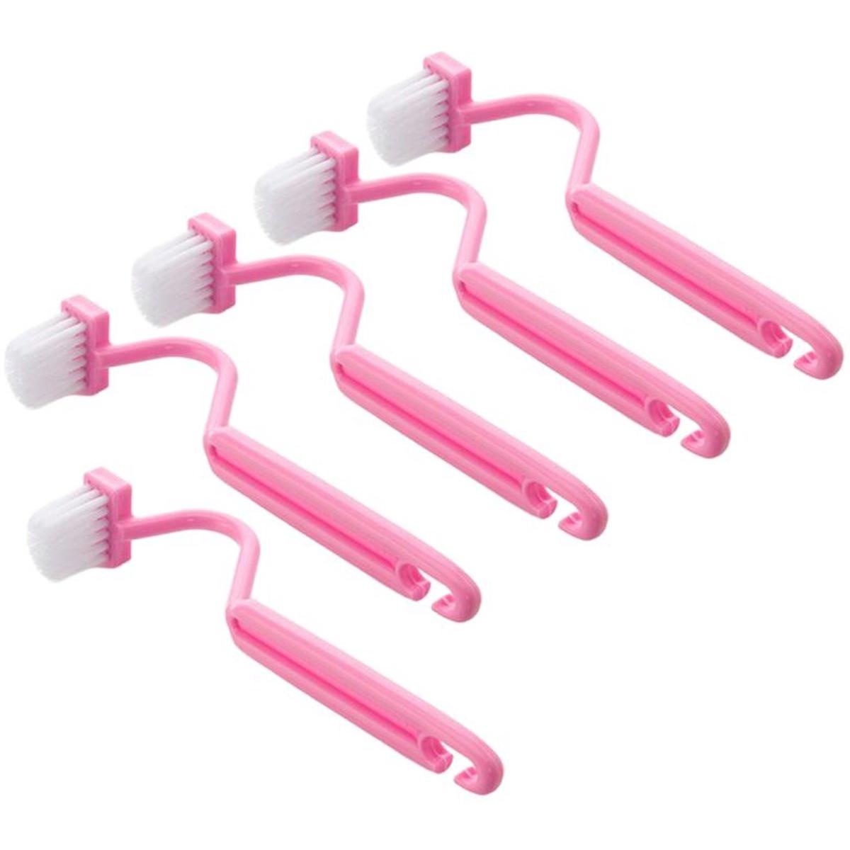 Om Home Cepillo de limpieza - 5 piezas - Longitud 20 cm - Cerdas 4 cm - Cepillo de inodoro curvo - Cepillo para el borde del inodoro - Cepillo de inodoro pequeño - Apto para baño y cocina - Cepillo de inodoro - Cepillo para esquinas interiores - Mango cur