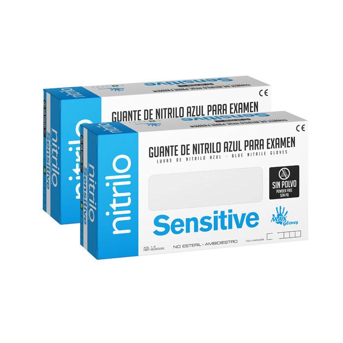Guantes de nitrilo azul sensible sin polvo talla L. Pack 2 cajas de 100 uds